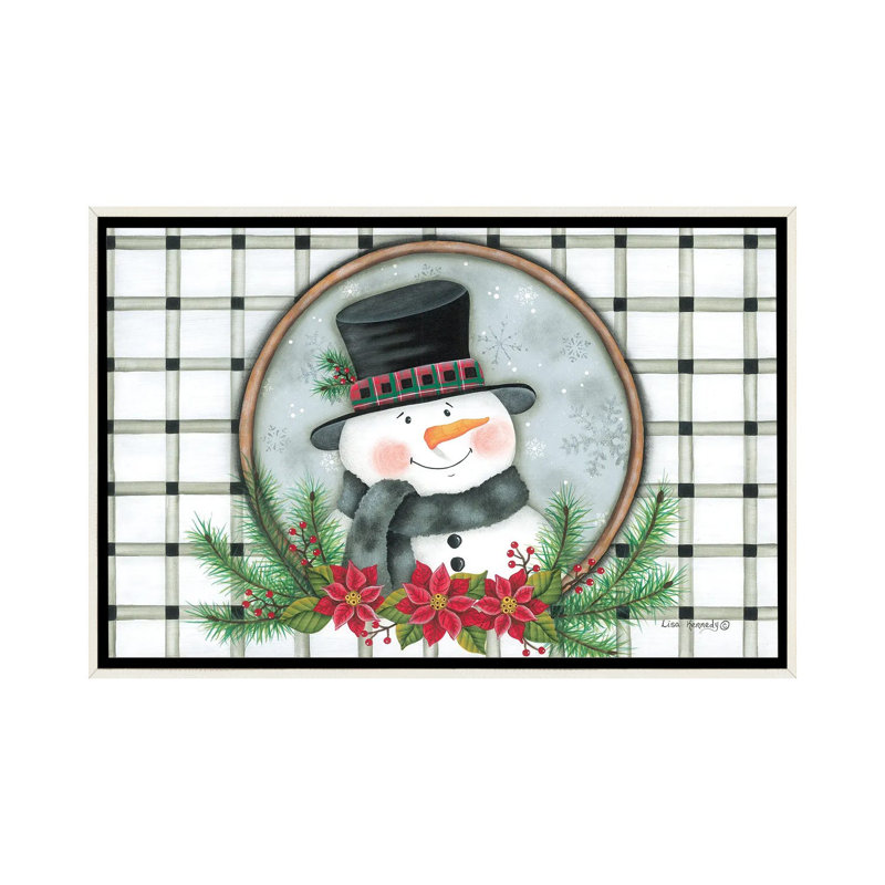 «Poinsettia Snowman Portrait», reproduction d'art sur toile encadrée, Blanc patiné, H 40 po x l 60 po