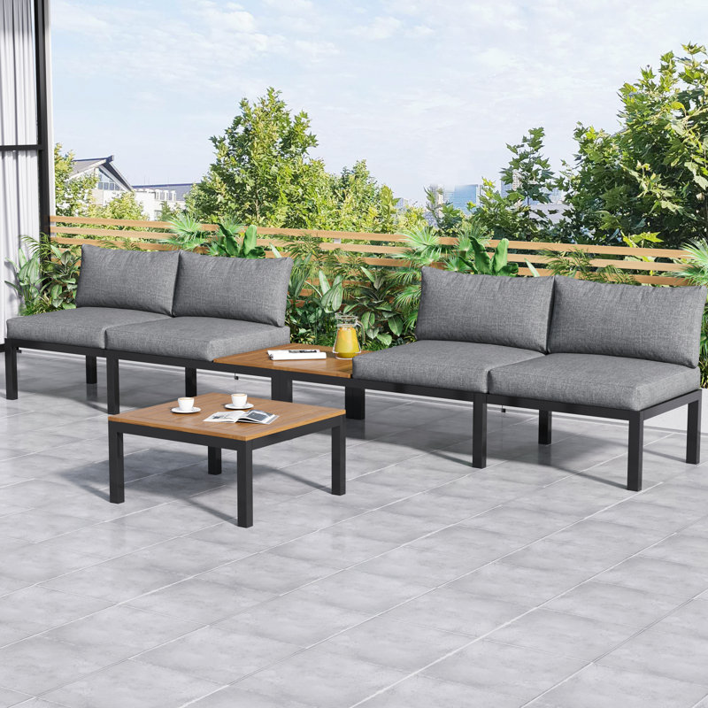 Outdoor Edgecomb Powder Coated Steel 4 - Person Seating Group with Cushions, Black/Brown, Grey