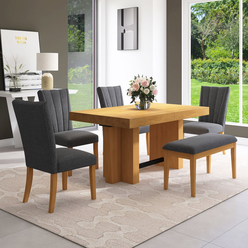 Ensemble de table de salle à manger extensible 78 po pour 6 personnes, Brun, Gris