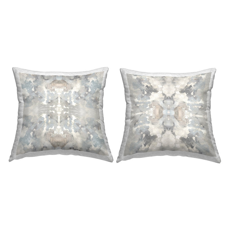 Abstract Grey and Beige Square Outdoor Throw Pillows Set of 2