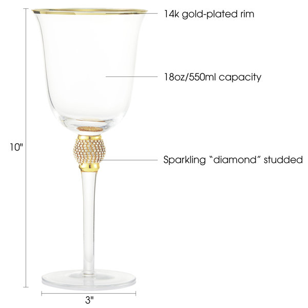 6 (8 oz) Gold Shimmer Karat Rim Wine Glass Set, Size: One Size