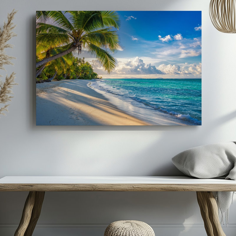 Toile, scène sereine de plage tropicale avec sable blanc doux, art mural Laping at Clear Turquoise Waters, H 30 po x l 30 po