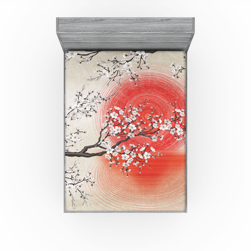 Ensemble de 2 draps-housse Ambesonne Cherry Blossom, California King Fitted Sheet