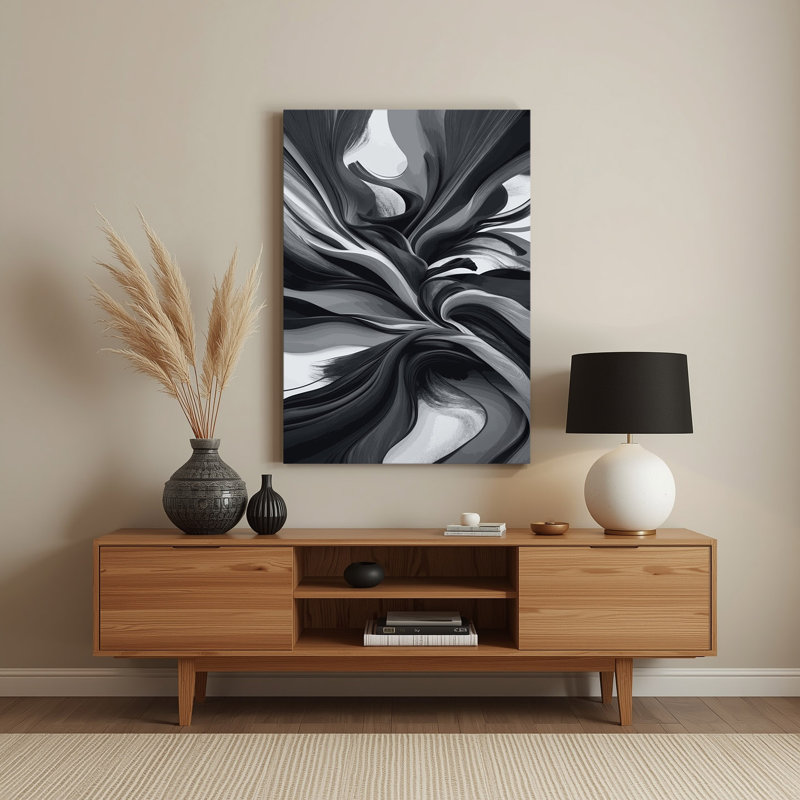 Abstrait paysage, art mural noir en métal 76, H 11 po x l 14 po