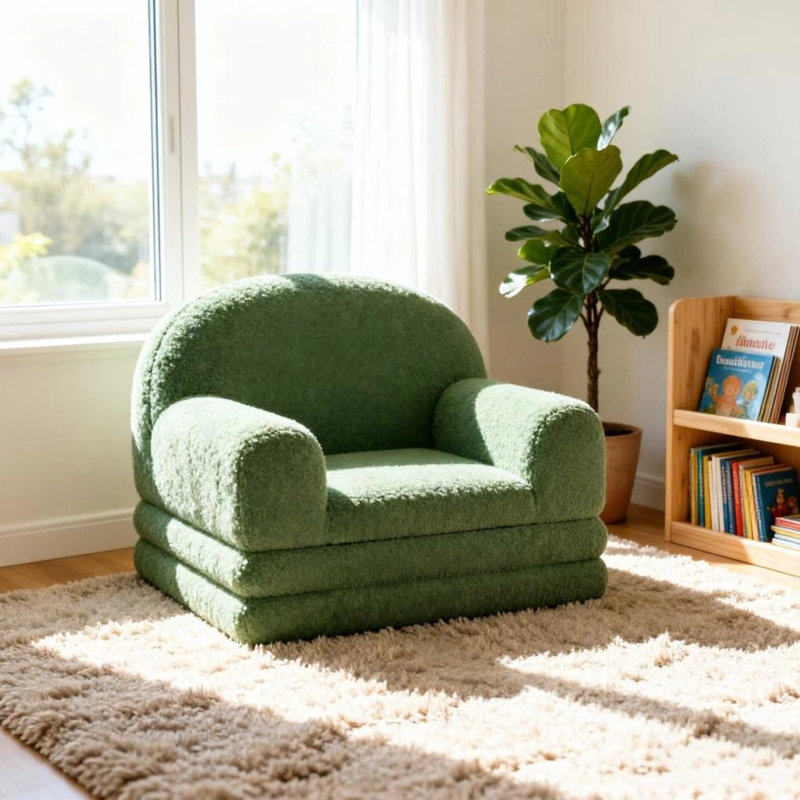 Canapé convertible pour enfants 2 en 1, canapé pour tout-petit pliant, mousse souple, chambre de bébé, vert, Vert