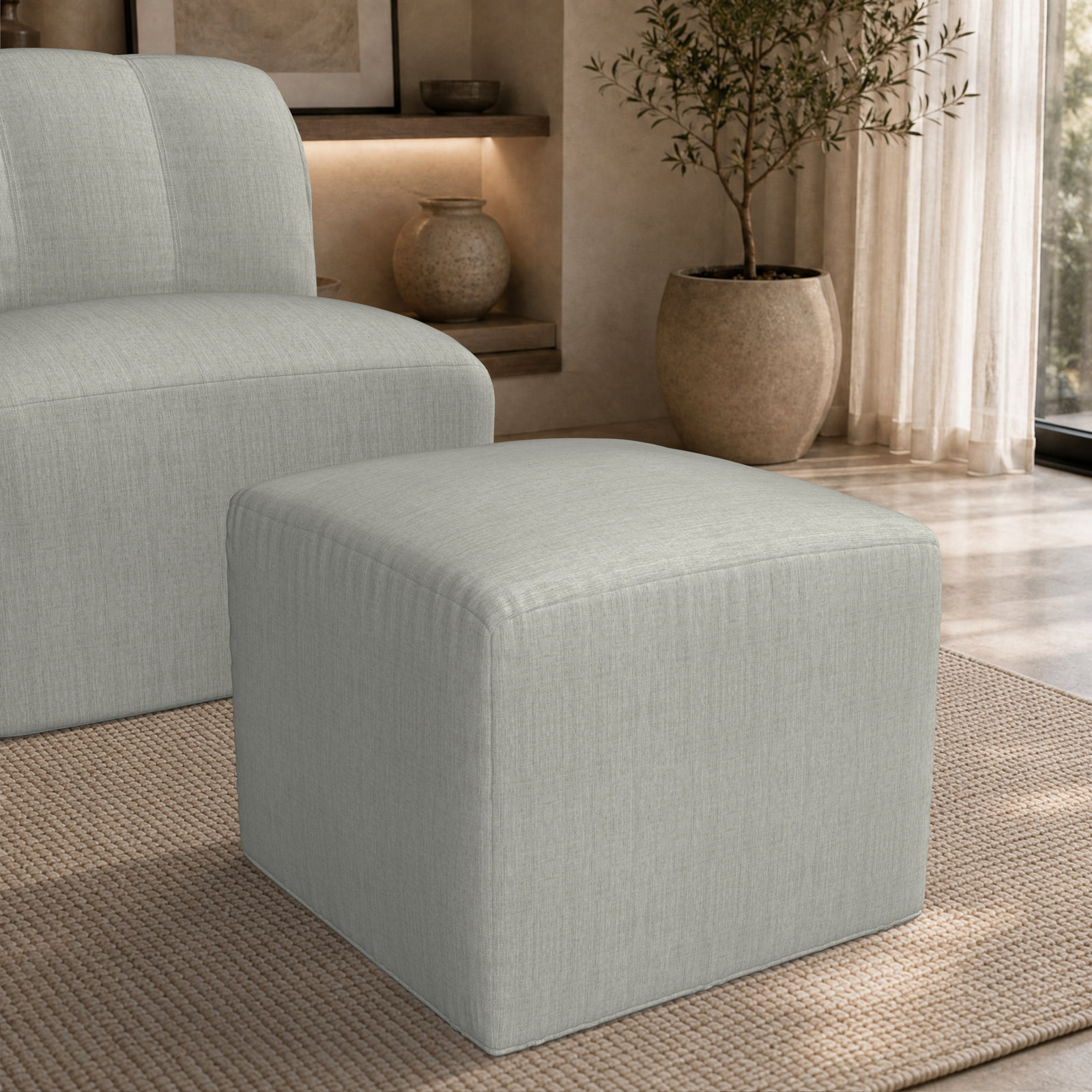 Praia 22" Sunbrella® Patio Ottoman, Canvas Granite Sunbrella® Canvas
