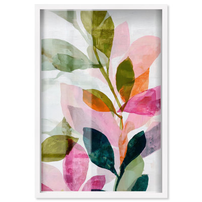 Expressive Leaves I Shadowbox Print Pink Palm Wall Art by Art Remedy, White Frame, 37 x 55