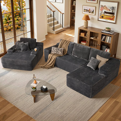 Cozza Sectional Sleeper Sofa, Convertible Compression Couch For Living Room
