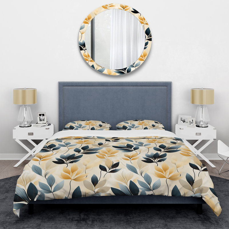 Modern Leaf Patterns I Duvet Cover, Queen Duvet Cover + 2 Standard Shams