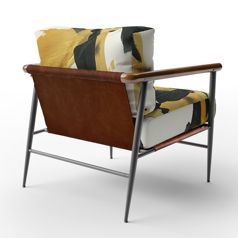Poitier Geometric IV - Upholstered Modern Yellow And Black Accent Arm Chair, Black