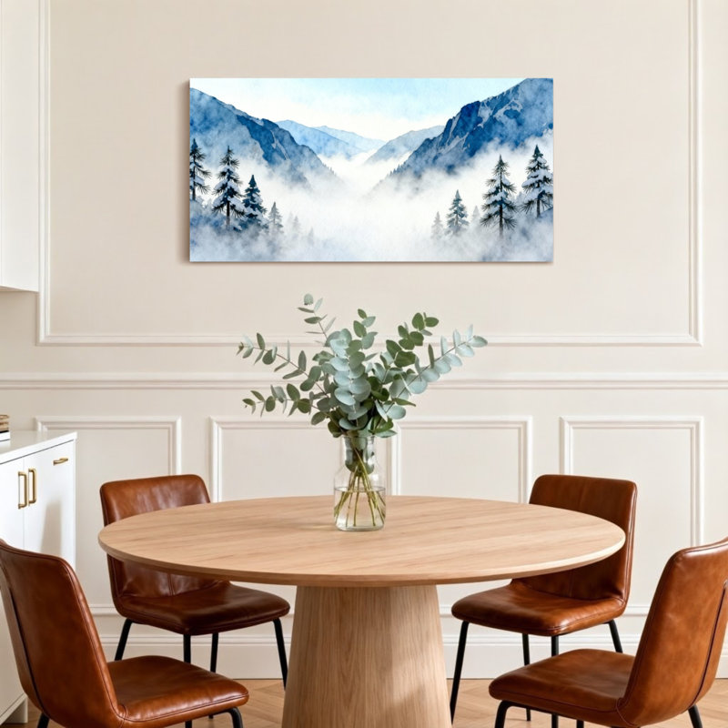 Paysage et nature Paysage de montagne avec brouillard et arbres, H 24 po x l 48 po