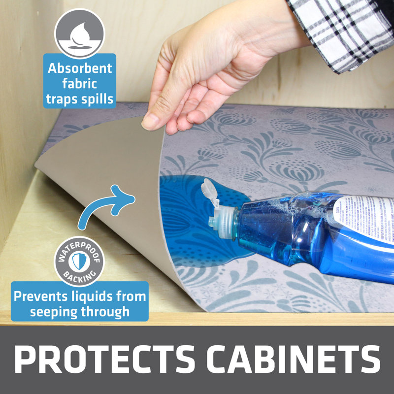 Tapis sous-lavabo XL, doublure d'armoire protectrice pour la cuisine et la salle de bain - absorbant, imperméable et ajustable (24 po x 59 po) (bleu clair floral) (fabriqué aux États-Unis)