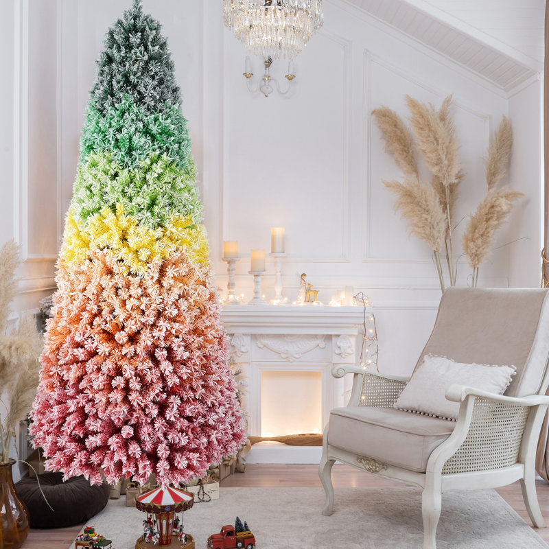 Arbre de Noël multicolore floqué coloré 7,5 pi