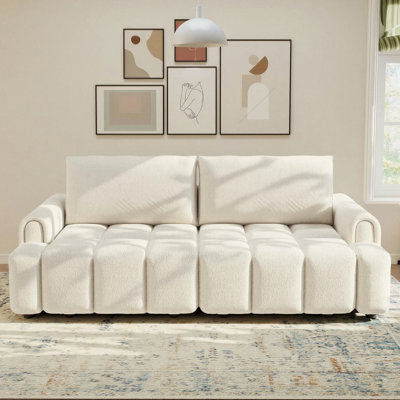 90 Inch Oversized Sofa Bed - 3 In 1 Pull Out Sleeper Sofa Bed Sherpa Fleece Loveseat with Hidden Under-Seat Storage, Beige
