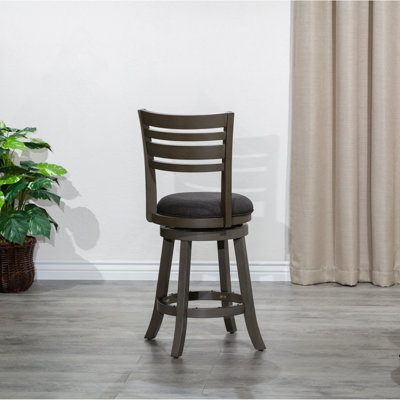 Tabouret pivotant à 24 lattes à hauteur de comptoir, finition gris patiné, siège en tissu gris anthracite