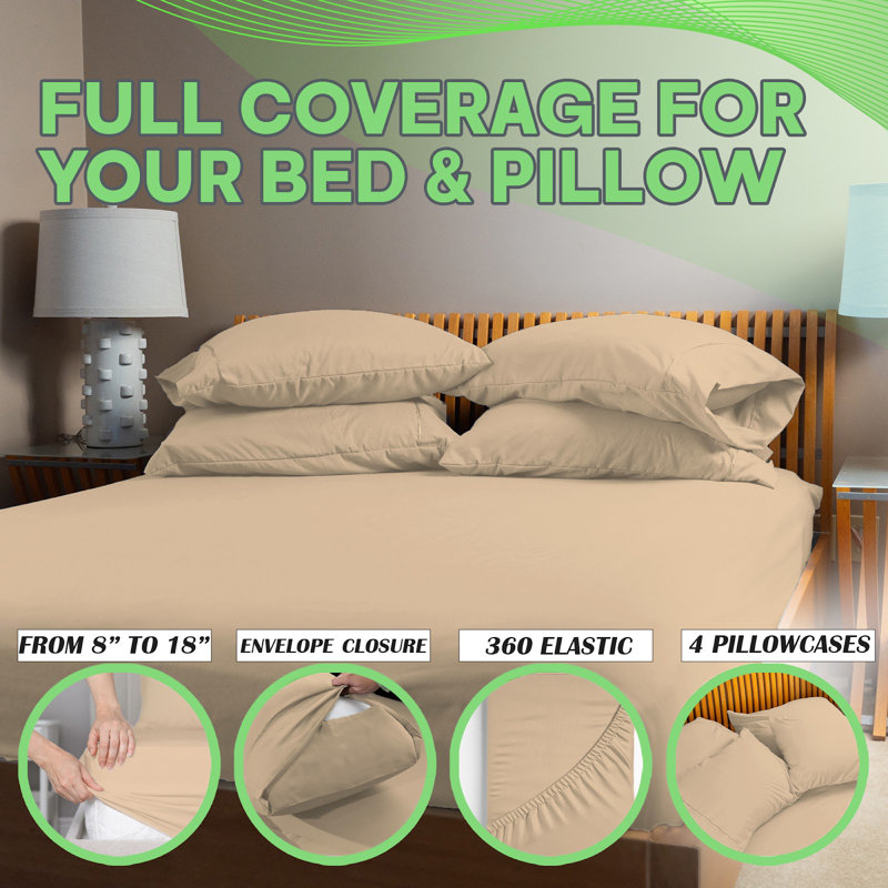 Premium Rayon From Bamboo Blend Sheet Set With Deep Pockets, Cooling and Breathable, Light Khaki