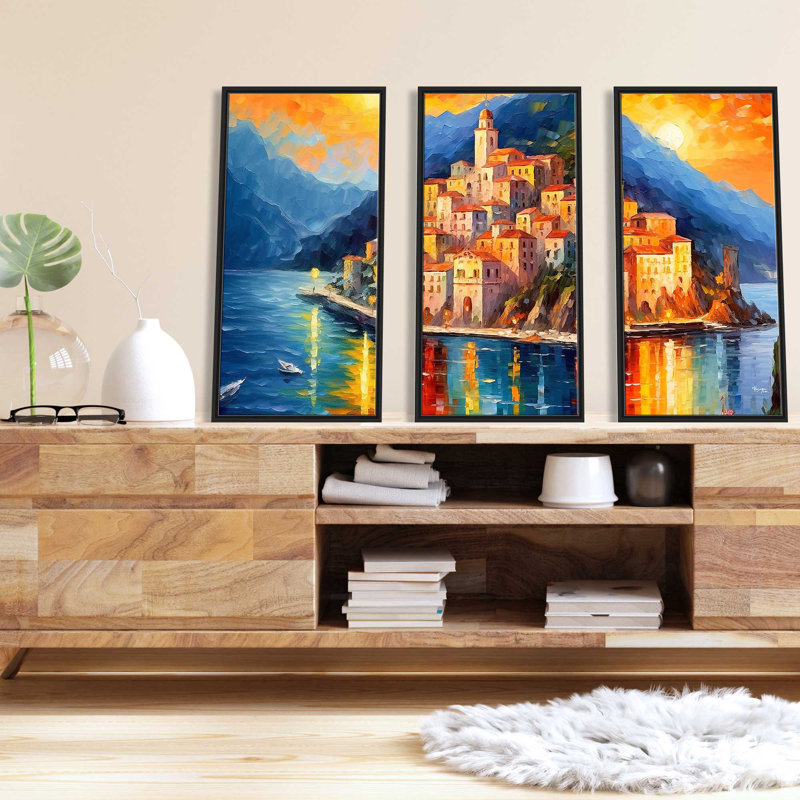 «Amalfi Coast, Italy At Twilight», encadrée sur toile par 3 pièces par V2 Design Co., peinture