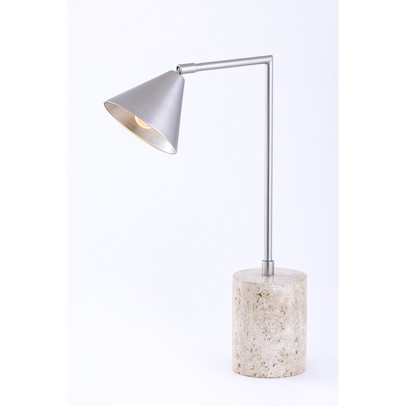 Lampe de bureau avec abat-jour en métal et base en trevertine, Blanc