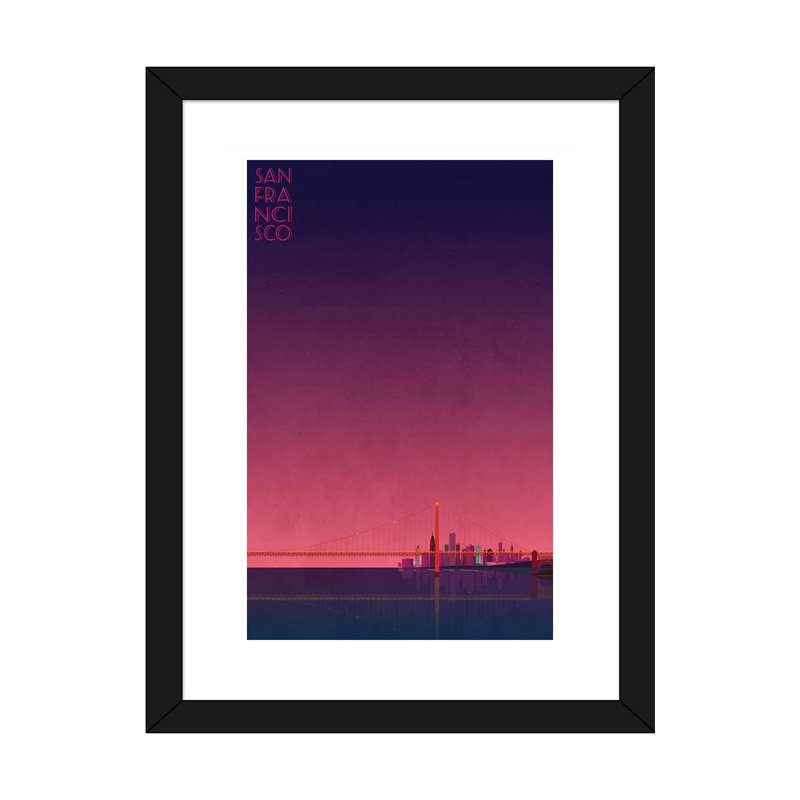 San Francisco Skyline - impression d'art graphique, H 32 po x l 24 po x P 1 po, Papier encadré noir, Blanc