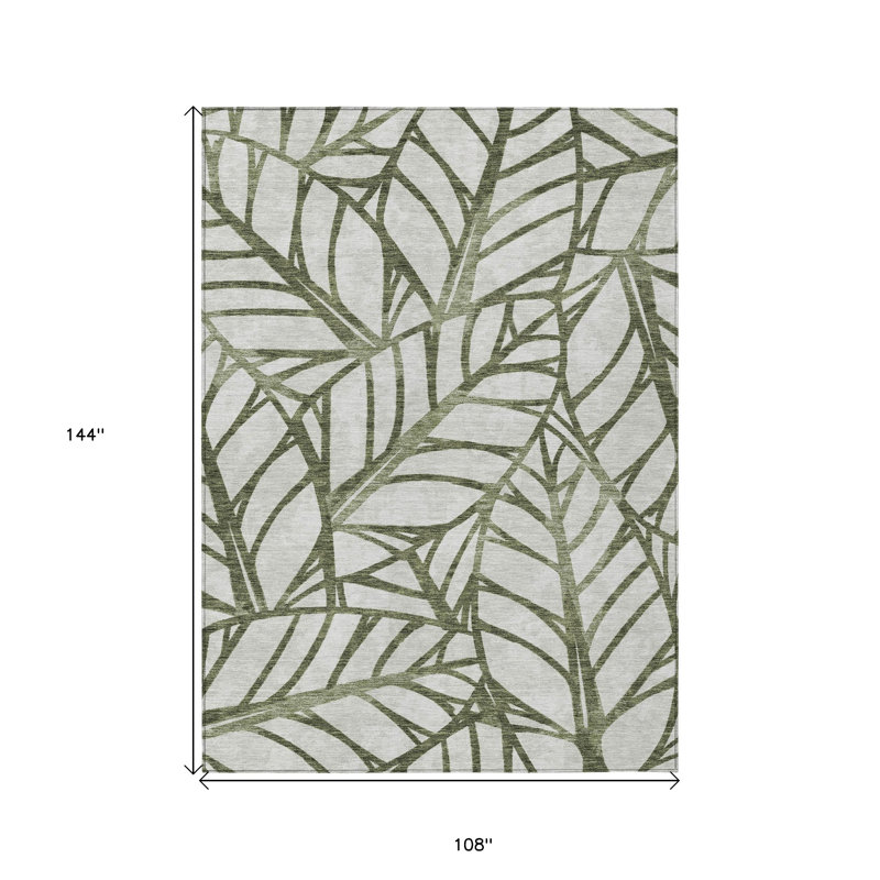 Tapis extérieur lavable floral vert olive et beige 9 pi x 12 pi