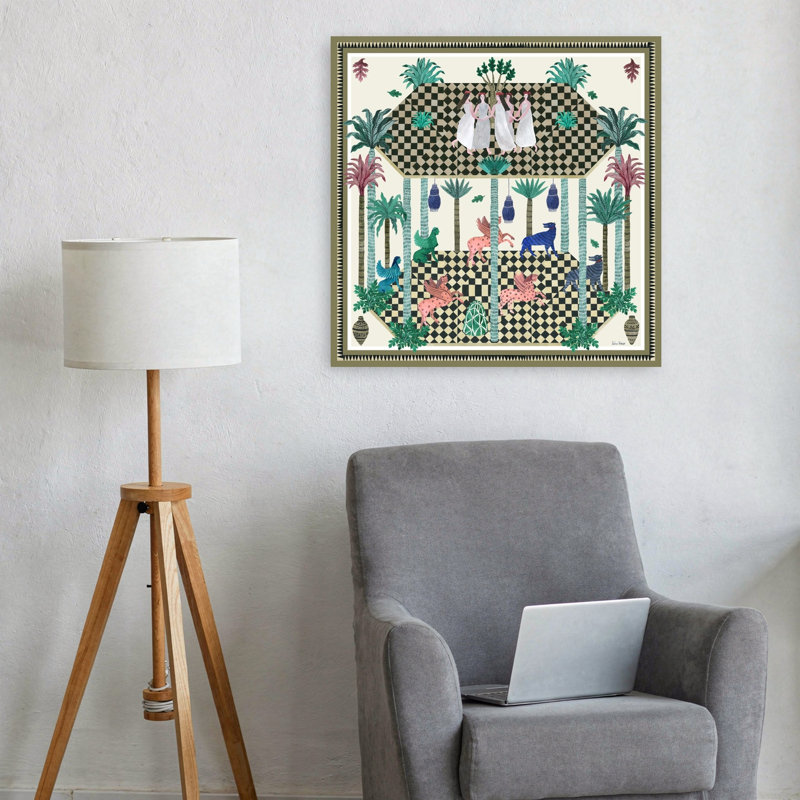 Dancing Muses Contemporary Palm Tree Architecture Wall Art Print 1 Piece Wrapped Canvas Wall Art, 60.96cm H x 60.96cm W