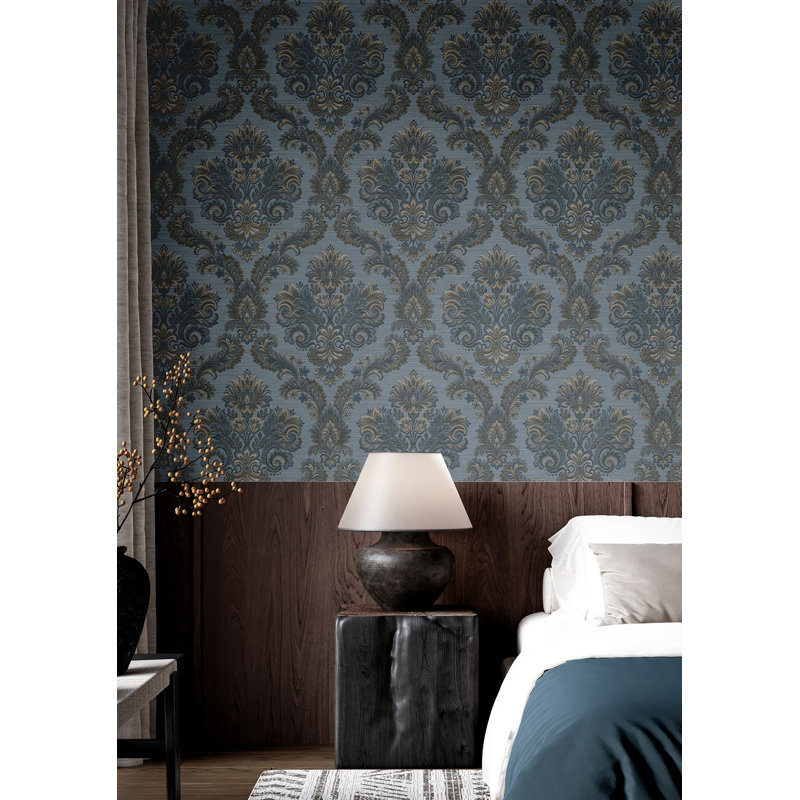 Tarn Floral Damask Wallpaper, Blue
