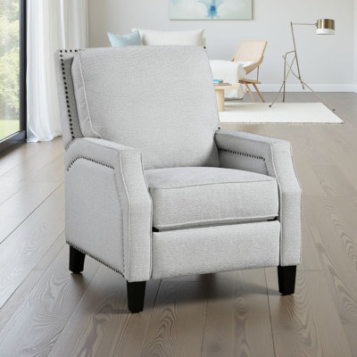 Fauteuil inclinable manuel à poussoir Berry, garniture cloutée en chenille grise