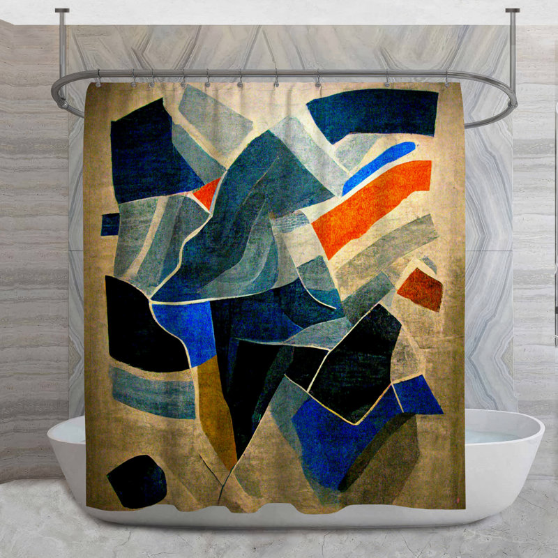 Patchwork Shower Curtain -  Abstract Bathroom Decor Art Deco, 73"H x 70"W