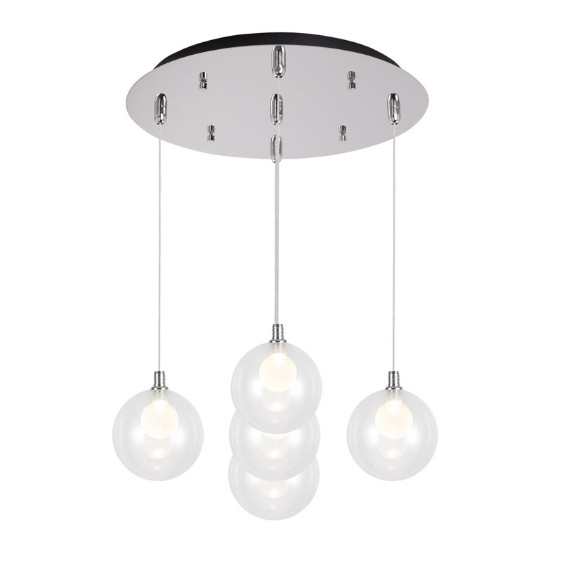 Bolla 16-in Chrome/Opal Glass 5-Light Multi Pendant, 14 W, 5 Lights, Chrome/Opal Glass