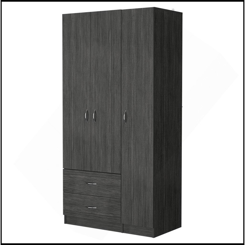 Armoire trois portes Eureka, deux tiroirs, chêne fumé, Chêne