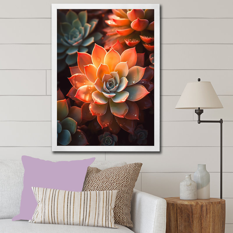 " Orange Succulents Bloom ", White Single Picture Framed, 44" H x 34" W x 1.5" D