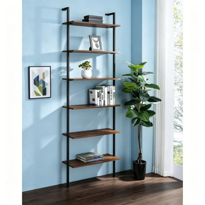 Christy Walnut Owens 96-Inch 6-Shelf Wall Bookshelf