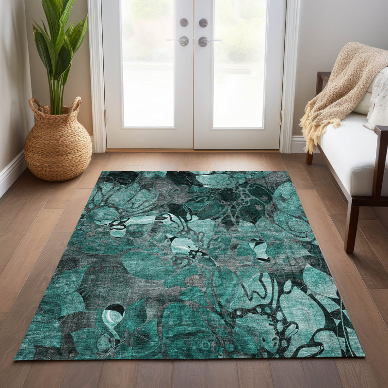 Tapis intérieur / extérieur en polyester tissé à la machine Alfonzo, Rectangle 8 pi x 10 pi