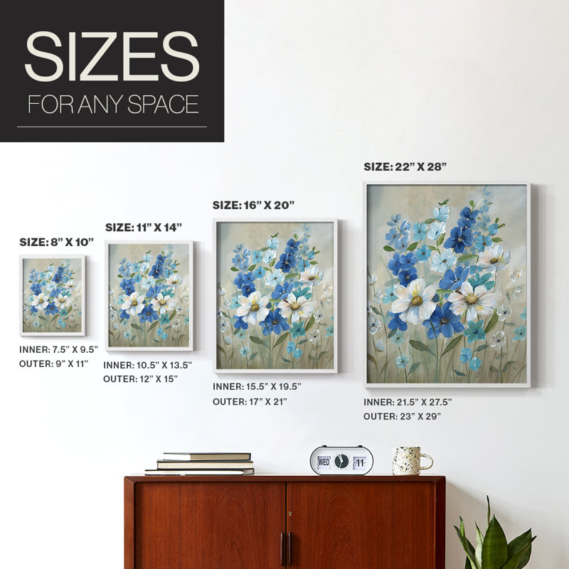 «Blue Garden II», reproduction encadrée - bois massif, H 28 po x l 22 po, Blanc
