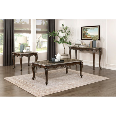 Table de bout de luxe en marbre 1pc de luxe avec finition cerisier et inclinaison dorée, conception rectangulaire, pattes classiques, garniture formelle à extrémités en H 28 po x 26 po