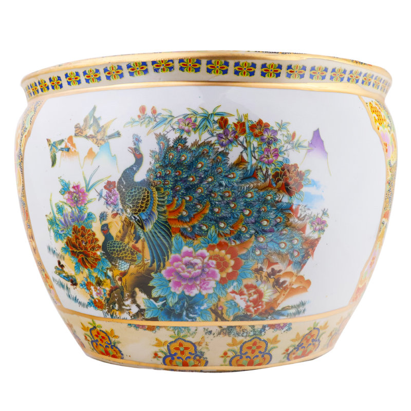 Pot à fleurs japonais Satsuma Peacock, H 11 po x l 14 po x P 14 po