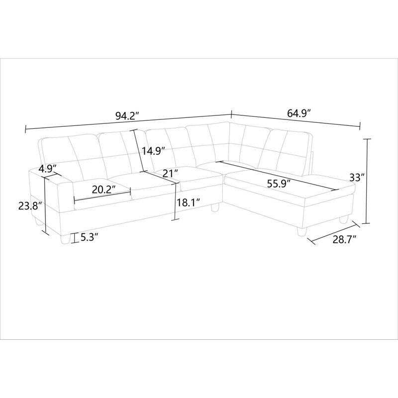 Ensemble de canapé modulaire en L 2 pièces, Right Hand Facing