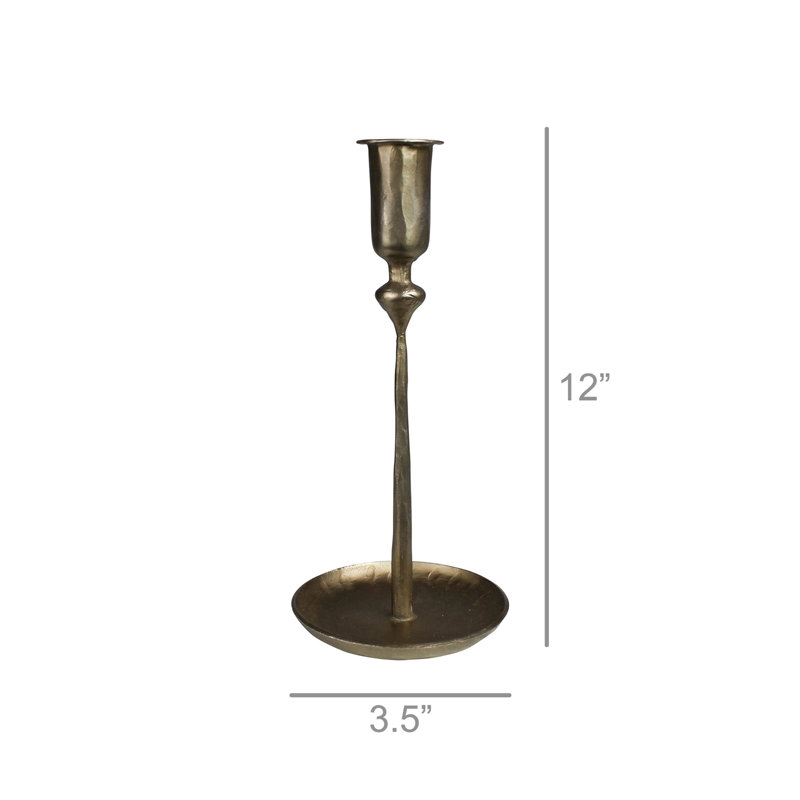 Metal Tabletop Candlestick, 12" H x 3.5" W x 3.5" D