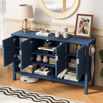 Buffet moderne et multifonctionnel avec tablettes réglables, quatre portes et crochets double face pour le salon, la salle à manger et le bureau