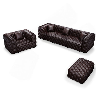 Ensemble de canapé moderne, canapé modulaire rembourré en similicuir 4 places avec conception touffetée à la main pure, 1 repose-pieds et 4 coussins, combinaison multiple pour le salon