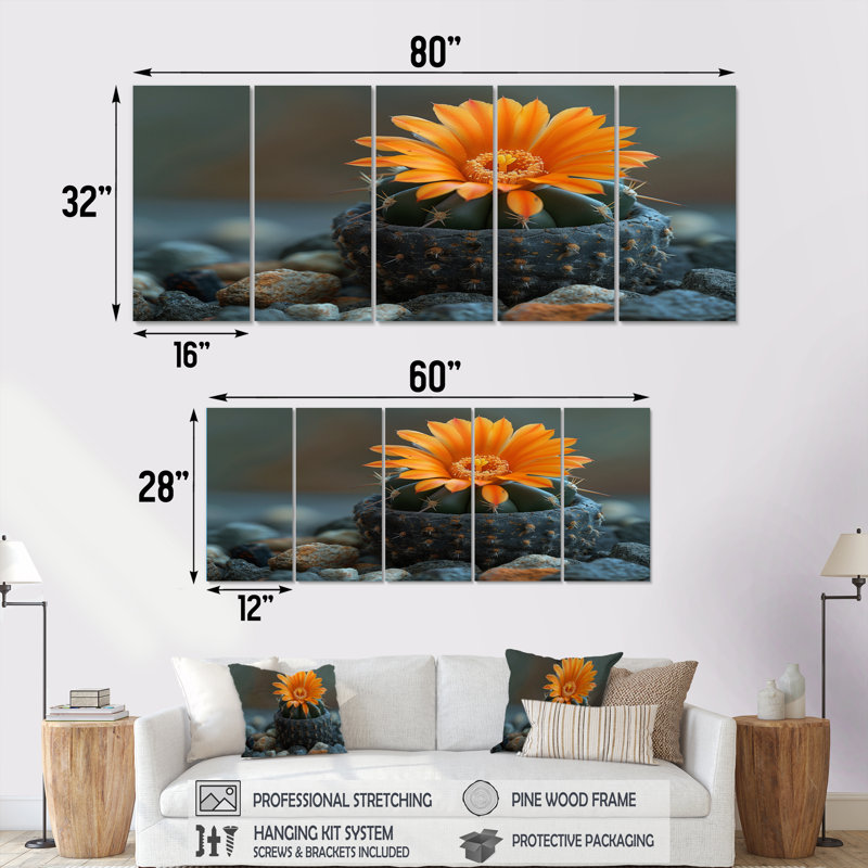 Ensemble de décorations murales florales monochromes - cactus orange, H 28 po x l 60 po