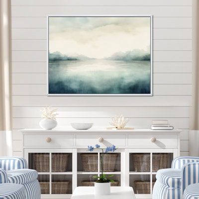 Coucher de soleil sur le lac, aquarelle minimaliste I - décoration murale lac