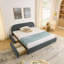 Grand lit plateforme tapissier avec tête de lit et tiroirs de rangement - Structure robuste, gris foncé-2116142228-2116142229