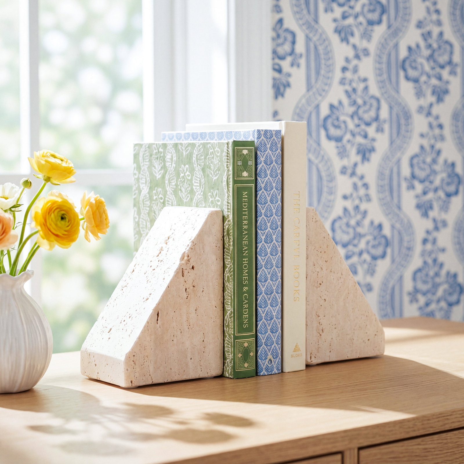 Terra Travertine Triangle Office Bookends