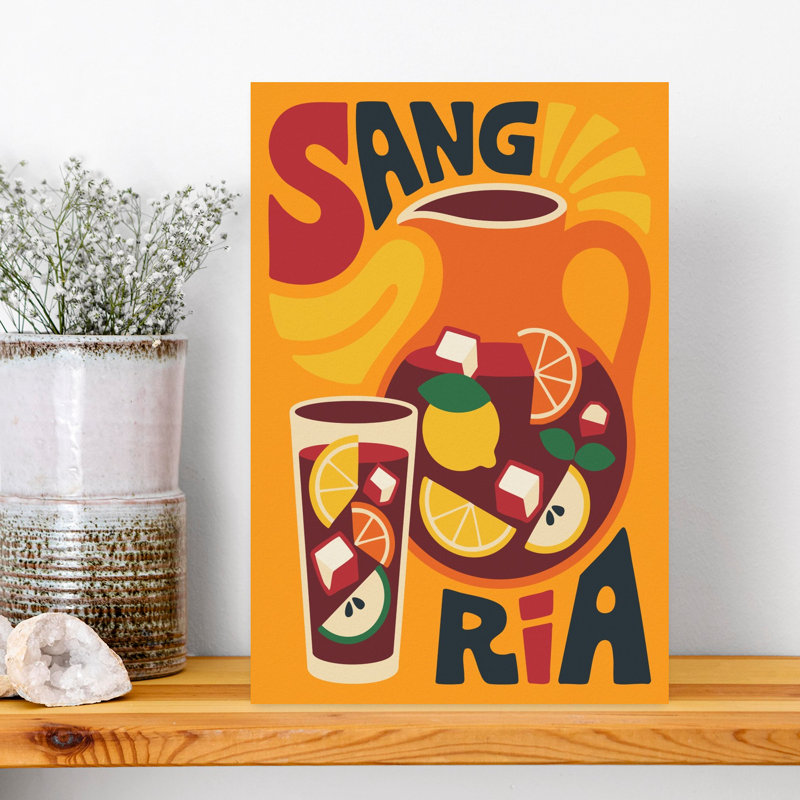 Art mural rétro rétro avec cruche de sangria rétro, H 18 po x l 12 po
