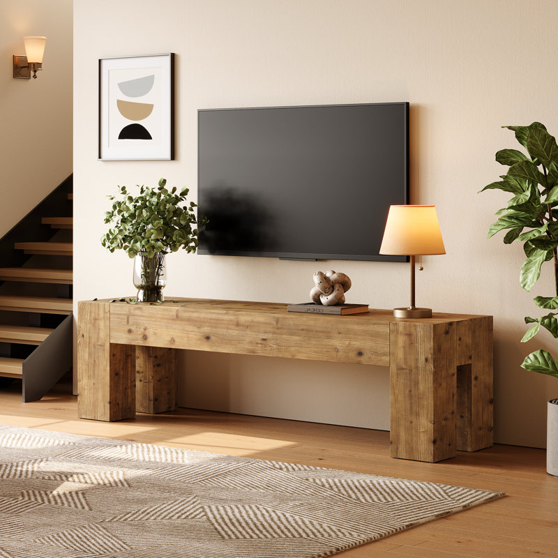 Meuble télé en bois massif, console de télévision extra-robuste 63 po