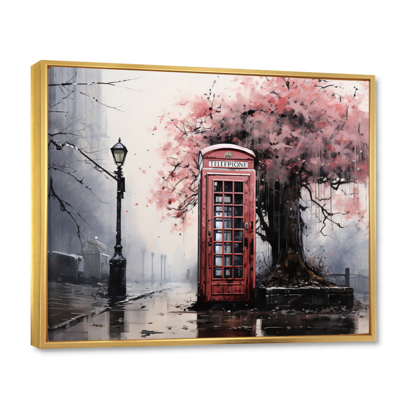 Cabine téléphonique rose qui s'évanouit, H 30 po x l 40 po x P 1,5 po, Cadre flottant doré