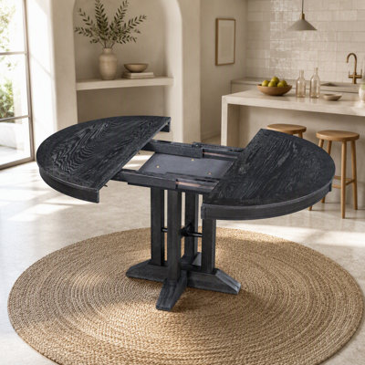Farmhouse Dining Table Extendable Round Table for Kitchen, Dining Room(Black)