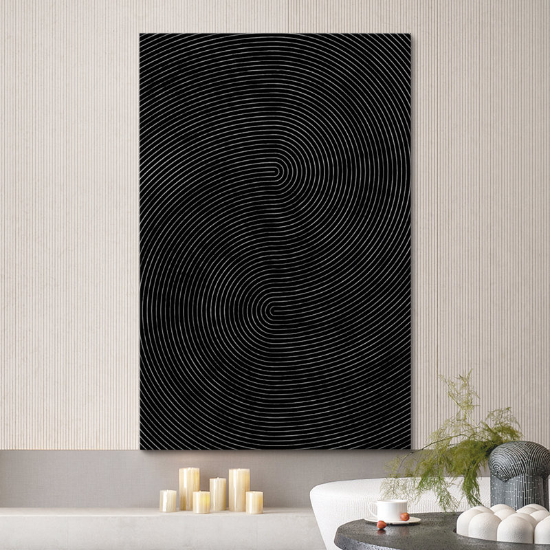 Impression sur toile, motif géométrique noir, vague abstraite, minimaliste, mid-century, H 36 po x l 24 po, Toile tendue