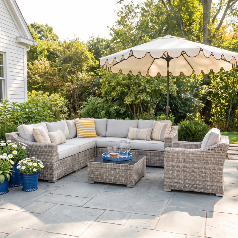 Saffi 5-Person Wicker Outdoor Seating Group with Cushions, Mixed Gray, Sunbrella Canvas